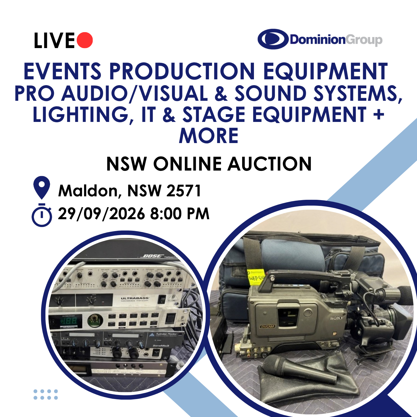 (NSW) EVENTS PRODUCTION EQUIPMENT AUCTION - PROFESSIONAL AUDIO/VISUAL & SOUND SYSTEMS, LIGHTING, STAGE EQUIPMENT, IT GEAR + MORE
