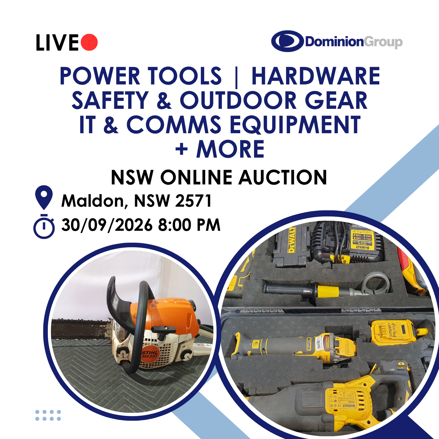 (NSW) LIQUIDATION SALE (12) - POWER TOOLS, HARDWARE, SAFETY & OUTDOOR GEAR, IT & COMMS EQUIPMENT + MORE