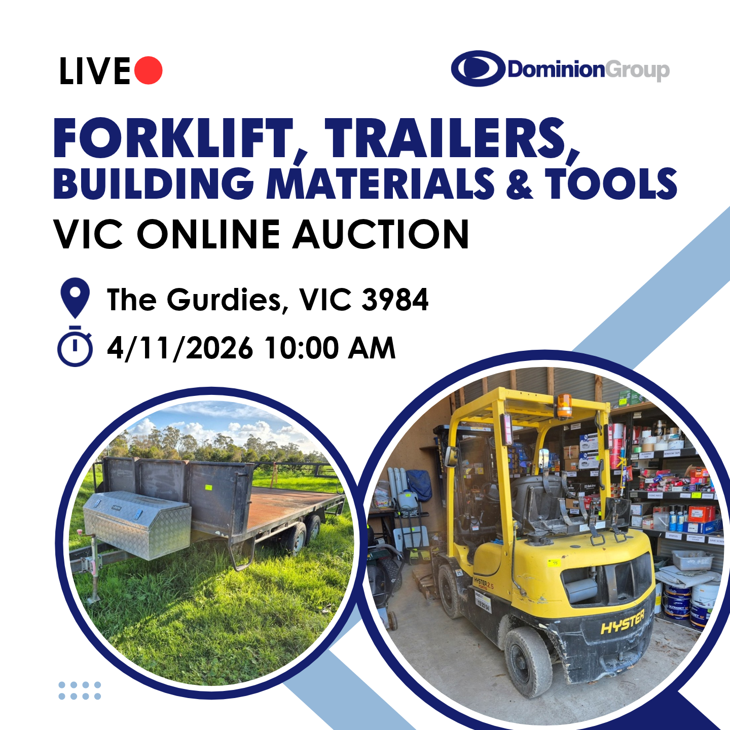 (VIC) Forklift, Trailers, Building Materials & Tools [866]