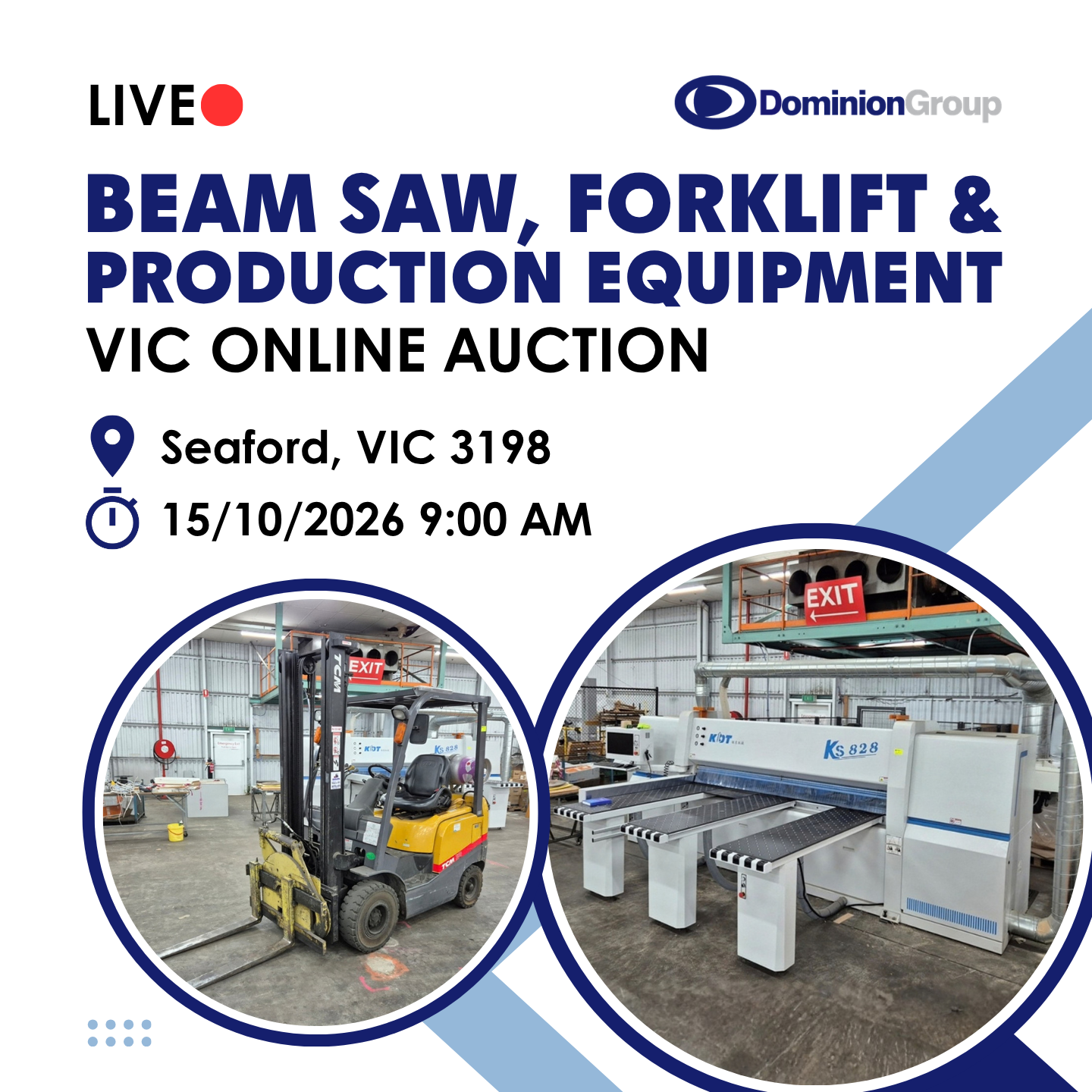 (VIC) Beam Saw, Forklift & Production Equipment [868]